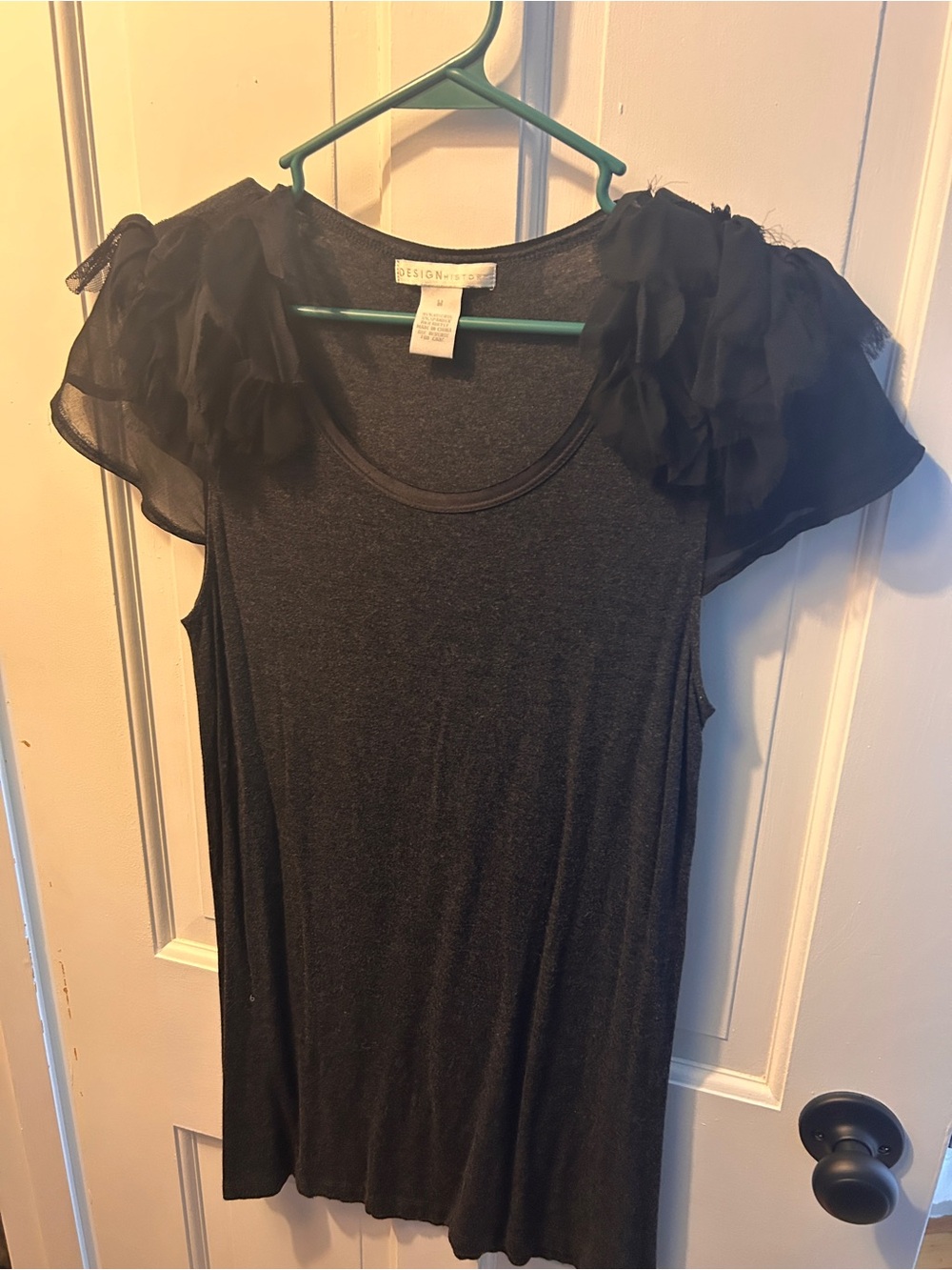 Design History Black Ruffle Sleeve Knit Tunic